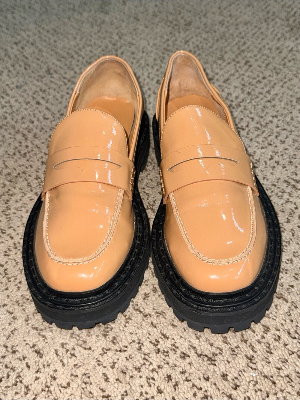 D’AMELIO Prescia Sand Patent Lug Sole Penny Loafers | Women’s Size 8M